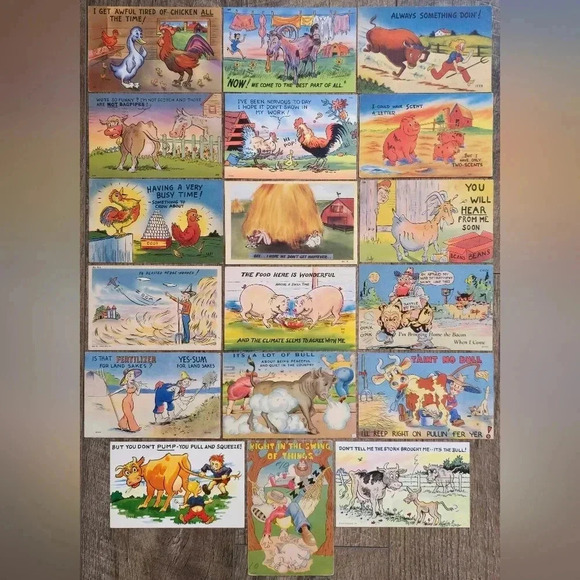 Lot of 18 Vintage Humorous Farm Themed Postcards - Picture 1 of 6
